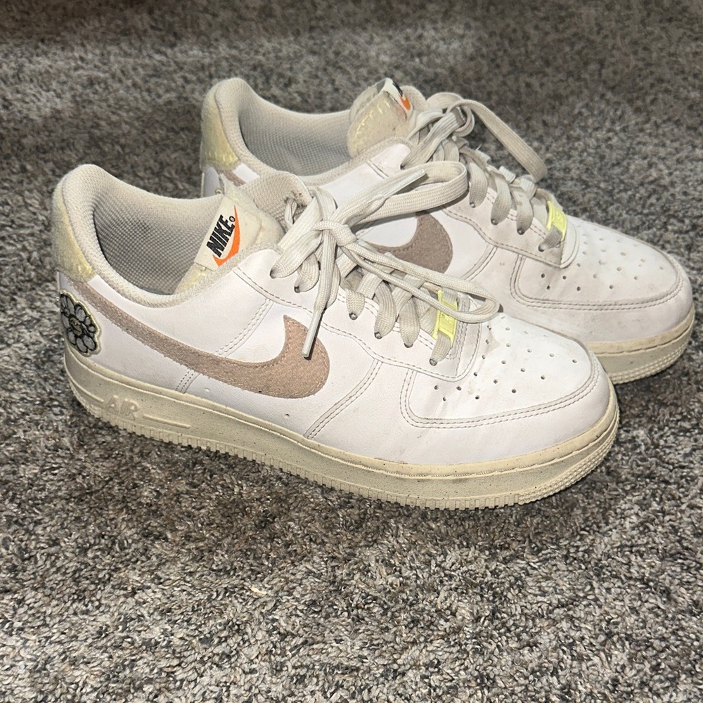 Nike Air Force 1 Low White with Beige Swoosh and Yellow Accents